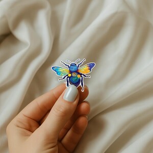 Colorful Bee Stickers - Gift for Nature Lovers, Laptop Decor, Vinyl Decal, Eco-Friendly, Buzzing Vibes, Starry Night, Artsy Sticker