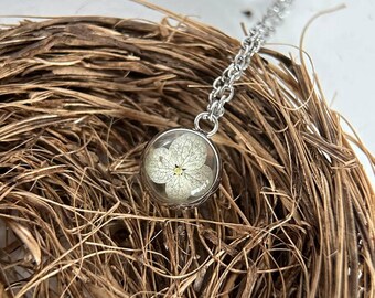 Real Hydrangea Resin Necklace • Handmade Stainless Steel Pendant