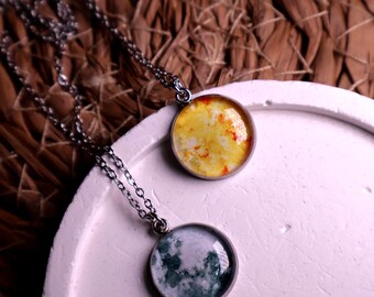 Sun Moon Necklace Set, Celestial Jewelry, Matching Couple Necklaces, Romantic Gift, Best Friend Jewelry, Cosmic Necklace