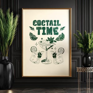 Cocktail Time Digital Wall Art, Printable Bar Decor, Funny Alcohol Poster, Retro Drink Quote, Kitchen or Party Room Print, Home Bar Wall Art