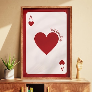 Impresión digital del Club del Amor Propio, Arte mural de As de Corazones, Póster moderno de naipes, Cita de amor minimalista imprimible, Decoración de corazones, Regalo para ella