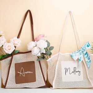 Personalized Beach Bag with Scarf, Custom Girls Trip Bag, Bridesmaid Beach Tote Bags, Bachelorette Gifts Bags, Summer Beach Bag for teacher