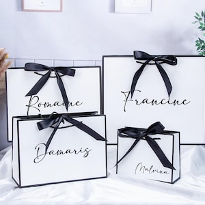 Personalized Bridesmaid Name Gift Bags - Ribbon Tie Rope Gift Bags for Thank You, Birthday Party, Wedding, Bride, Maid of Honor Gift Bags