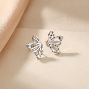 S999 Silver Butterfly Stud Earrings, Tiny Hypoallergenic Earrings for Women, Minimal Comfortable Sleeper Earrings