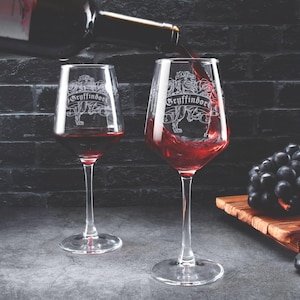 Bicchiere da vino della Scuola di Magia di Harry Potter – Incisione di Grifondoro, Serpeverde, Corvonero, Tassorosso – Un bicchiere da vino
