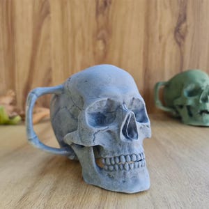 Grey Skull Mug-Ceramic Skull Coffee Mug-Handmade Gothic Pottery Cup-Skull Mug-HorrorPottery-Unique Gift- Dark Pottery