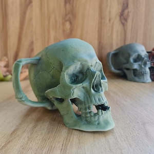 Green Skull Mug-Handmade Skull Mug-Gothic Ceramic Coffee Cup-Horror Gift for Halloween