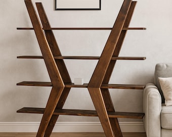 Modern X Bookshelf - Handgemaakte houten planken - Houten boekenkast voor woonkamer of kantoor