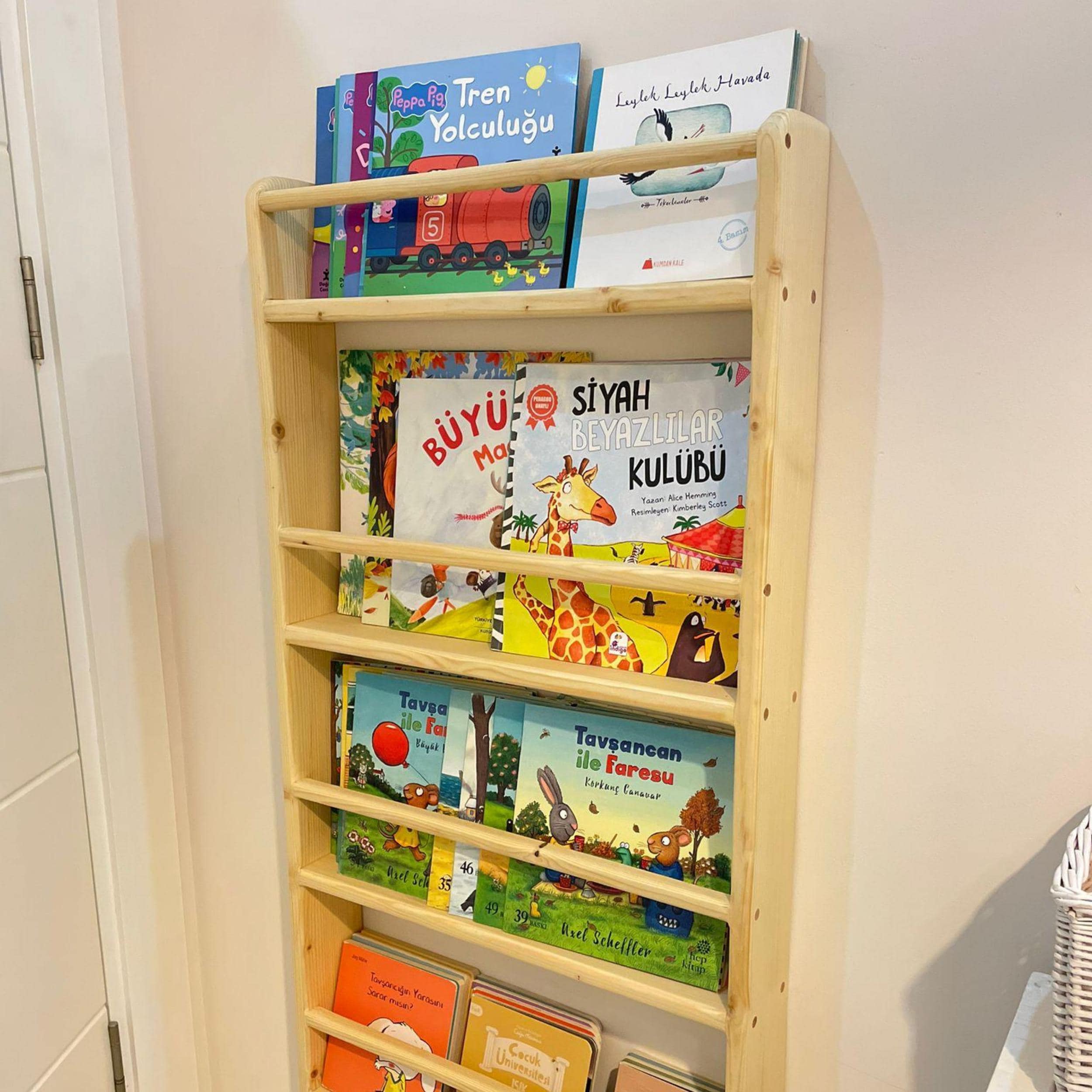 Solid Wood Kids Bookshelf, Montessori Wall Bookshelf, Nursery Book Display, Handmade Wooden Shelf
