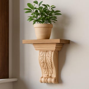 Wooden Consoles, Wooden Carved Console, 10“Hx5”W, Carved Decorative Wooden Console Pair, Wooden Shelf, Bookshelf, Kitchen and Bathroom Shelf