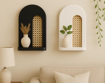 Holz Wandregal mit Bambus Rattan | Dekoratives Regal | Boho Wohndekor -  Etsy.de
