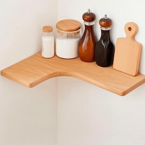 Solid Wood Corner Shelf Set: Rustic Kitchen Organizer, Handmade Floating Shelves