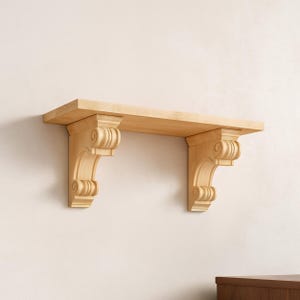 Wooden Consoles - Line Acantus Leaf Carved Wood - Pair of Carved Decorative Wooden Corbel - Wood Shelf Bracket - One Pair Solid Wood Bracket