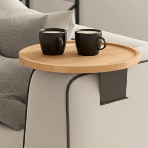 Solid Wood Sofa Arm Tray Table: Adjustable Flexible Leg