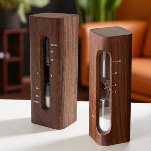 Walnut Hourglass Timer – 30 Minute Sandglass timer for Desk | Modern Wood Sand Timer for Office, Study, or Meditation