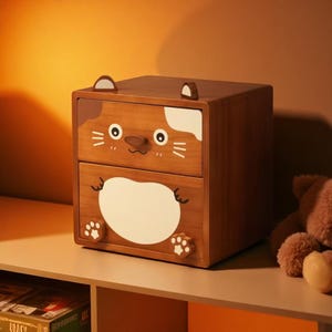 Lindo organizador de escritorio de animales para niños: caja de almacenamiento de dibujos animados de madera con cajones / regalo de decoración de escritorio kawaii, tocador de bebé, organizador de pañales.