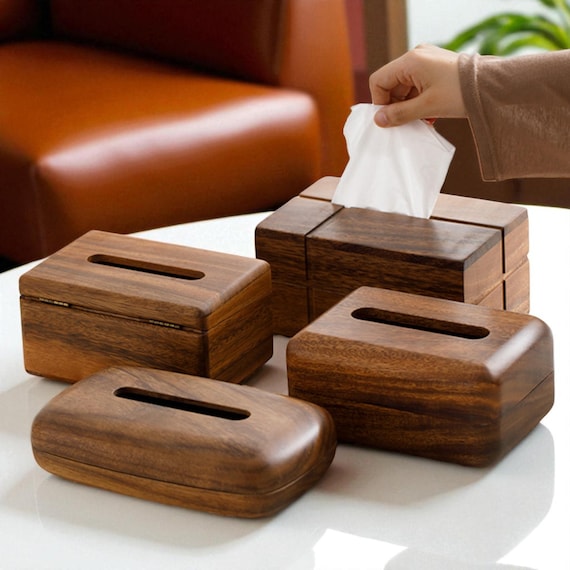 ウォールナット無垢材ティッシュボックス：マグネット式蓋、モダンな