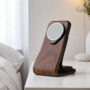 Walnut MagSafe Charging Stand: iPhone 12-16 Wireless Dock