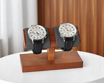 Double Watch Stand Holder – Solid Walnut Wood Display Rack for 2 Watches | Luxury Watch Organizer for Men’s Dresser or Nightstand