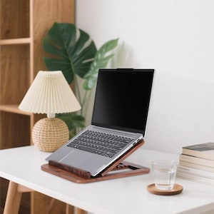 Custom Wood Laptop Holder for Mothers Day, Unique Folding MacBook Stand Riser, Ideal for Home Office and New Job Gifts