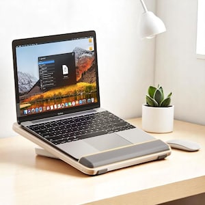 Ergonomic Wooden Laptop Stand with Silicone Gel Pad – Anti-Slip Adjustable Riser for MacBook & PC | Comfort Desk Accessory for Home Office