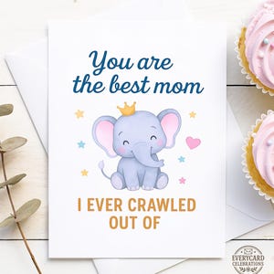 Cartão para impressão de Dia das Mães – Saudação de animal fofo (elefante engraçado) – JPEG PDF – Download digital 5x7 – Presente para mãe – Sem edição – 00003