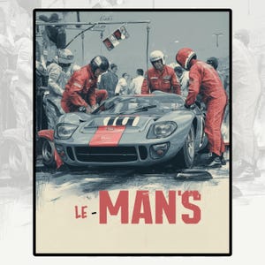 Le Mans Pit Crew Poster | Vintage Racing Wall Art | Retro Endurance Car Print | Classic Garage Decor | Digital Download 4:5
