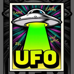 UFO Retro Comic Pop Art Alien Spaceship Poster Printable Wall Art Instant Digital Download Sci-Fi Flying Saucer Celestial Space Decor