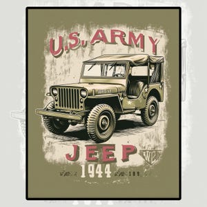 U.S. Army Jeep 1944 Poster • WWII Willys MB Military Wall Art • Vintage War Vehicle Print • Retro Garage Decor Printable • Digital Download