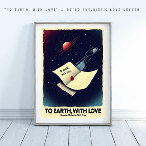 A la Tierra, con amor: Carta de amor retro futurista en el espacio. Descarga digital. Arte mural imprimible. Descarga instantánea.