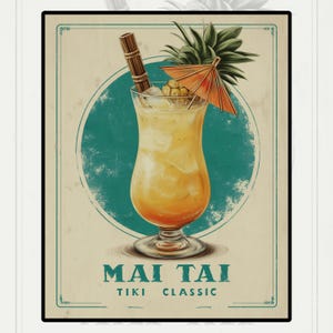 Vintage Mai Tai Cocktail Poster: Retro Tiki Bar Art (Digital Download)