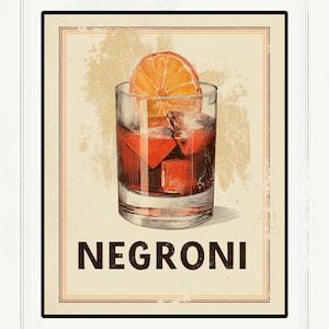 Negroni-cocktailposter • Vintage Italiaanse aperitivo muurkunst • Retro barwagen en keukendecor • Afdrukbare digitale download • 4:5-verhouding