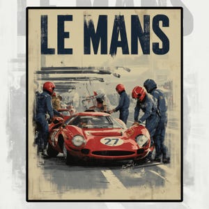 Le Mans Pit Stop Poster | Vintage Racing Wall Art | Retro Motorsport Print | Classic Race Car Illustration | Digital Download 4:5
