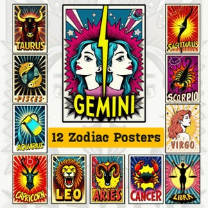 Retro Pop Art Zodiac Poster Set: Astrology Comic Prints (Digital Download)