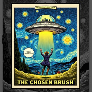Van Gogh UFO Poster Starry Night Parody Funny Alien Abduction Sci Fi Whimsical Space Galaxy Wall Art 4:5 JPG Instant Digital Download