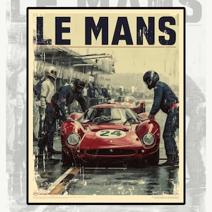 Le Mans Pit Stop Vintage Poster | Retro Racing Wall Art | Classic Endurance Car Print | Motorsport Garage Decor | Digital Download 4:5