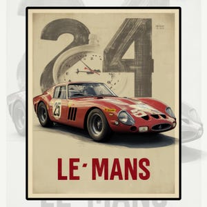 Le Mans 24 Hours Poster | Vintage Racing Wall Art | Classic GT Racer Print | Stopwatch Illustration | Digital Download 4:5
