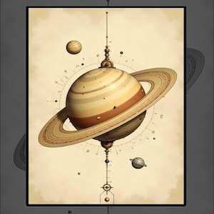 Steampunk Saturn Wall Art, Vintage Planet Poster, Astronomical Gear Print, Sci-Fi Solar System Decor, Digital Download