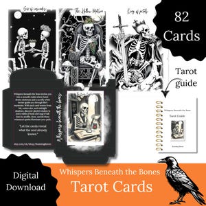 Skeleton Tarot Deck digital pdf Hand Drawn Quirky Gothic Tarot Cards with Dog Dark Indie Tarot for Shadow Work Witchy Gift Skull Tarot Set