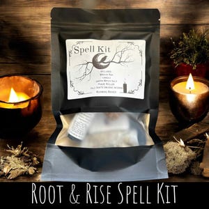 Kit de bruja, kit ritual de raíz y ascenso para conexión a tierra y fortaleza, kit de brujería con vela, té de hierbas, sal de bruja, palo santo, set de regalo para el cuidado personal.