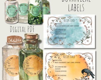 Witchy apothecary labels printable spell jar label vintage herbal potion bottle sticker witchcraft recipe card digital witch folk magic pdf