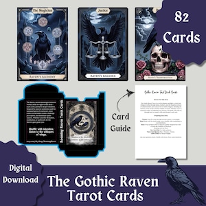 Raven Tarot Printable Dark Aesthetic Gothic Cards Ockult Bundle Hexe Tarot Mystische Sammlung Gothic Design Dark Orakel Wahrsagung Set PDF