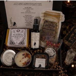 Sun ritual gift box solar magic self care kit witchy bath ritual set with soap candle tea crystals spell summer solstice gift idea pagan box