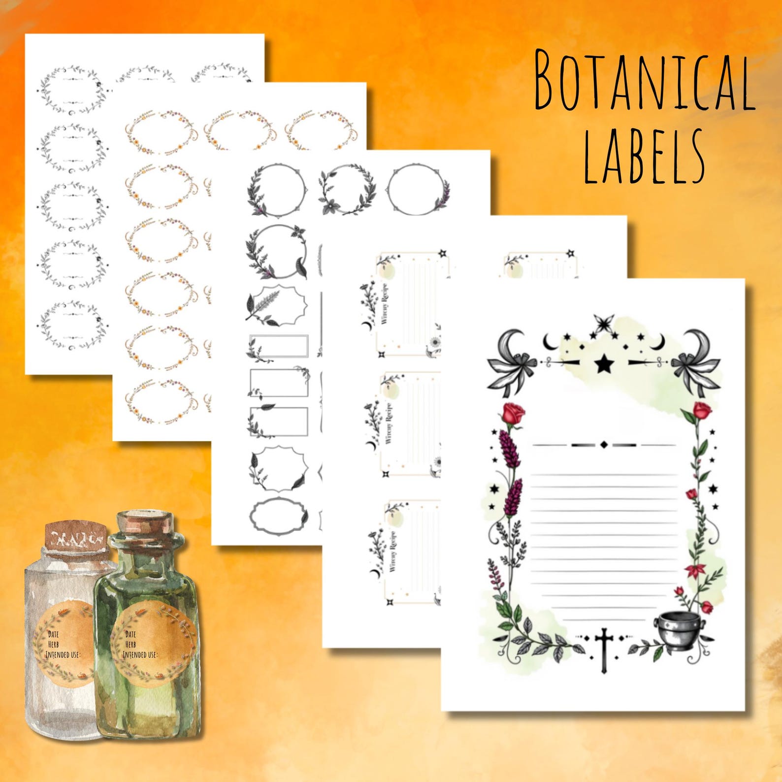 Witchy Apothecary Labels Printable Spell Jar Label Vintage Herbal ...