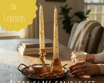 Bernstein Glas Kerzenhalter Set Hexen Altar Dekor Zauber Kerzenhalter Boho witchy Wohndekor Wicca Ritual Werkzeuge mystische Akzente Hexerei