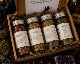 witchy apothecary box herbs set for pagan witch starter herbs for witch kit witchcraft box of herbs green witch herb intention bottles magic