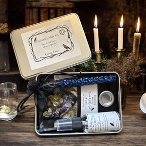 Witchcraft altar Spell Kit for Wiccan Pagan Witchcraft Ritual Kit with spell Candle Potion Herb Magic for Spiritual witchy Spell travel tin