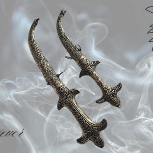 Set of 2 Traditional Moroccan Decorative Daggers – Silver Finish | Handmade Marrakech Art Gift.