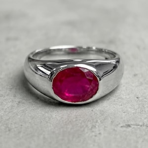 Herrring med rubin, 925 sterlingsilver, signetring för män, statementring, ädelstensring, förlovningsring, present till honom