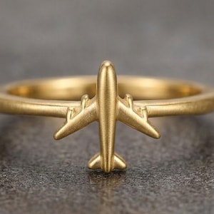 14k guldpläterad sterlingsilverring, liten flygplansring, justerbar ring, miniatyrflygplanssmycken, flygplansring, flygplanssmycken, gåva henne